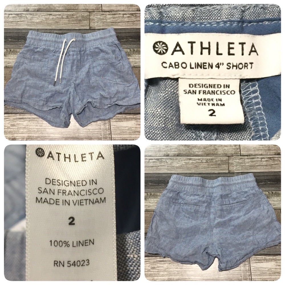 Athleta Cabo Linen 4 Inch Shorts Women’s 2 Blue Drawstring Casual